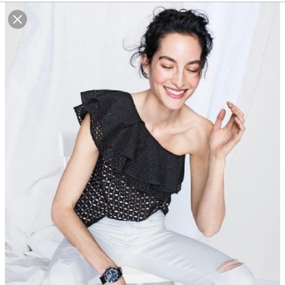 J Crew Ruffle Shoulder Eyelet Top
